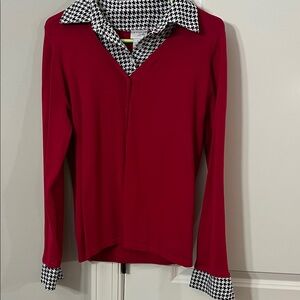 Kim Rogers Red Top with Houndstooth Accents